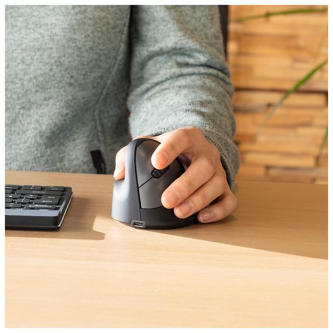 R Go Tools RGOHELELAWL Mouse Ergonomico HE Break Wireless per Mancini con Software di Pausa 5 Pulsanti Programmabili Batteria Ricaricabile colore Nero