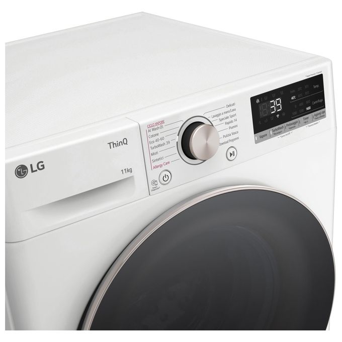 LG AI DD F4R7011TSWG Lavatrice 11kg a Carica Frontale Serie R7 Lavatrice Classe A -10% 1400 giri TurboWash 360 Vapore su 7 Programmi Wi-Fi Libera installazione Bianco