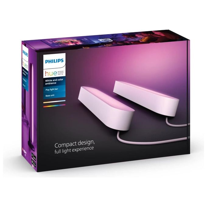 Philips Hue Play Lampada Led Connessa Unita' Base con Alimentatore 2 Pezzi Bianco con Hue Bridge Controllo del Sistema