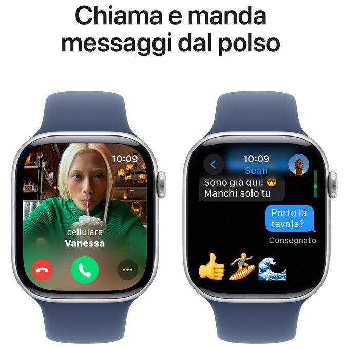 Apple MWWL3QL-A Apple Watch Series 10 GPS Smartwatch 46 mm con cassa in alluminio Argento e cinturino Sport Loop Denim colore Denim