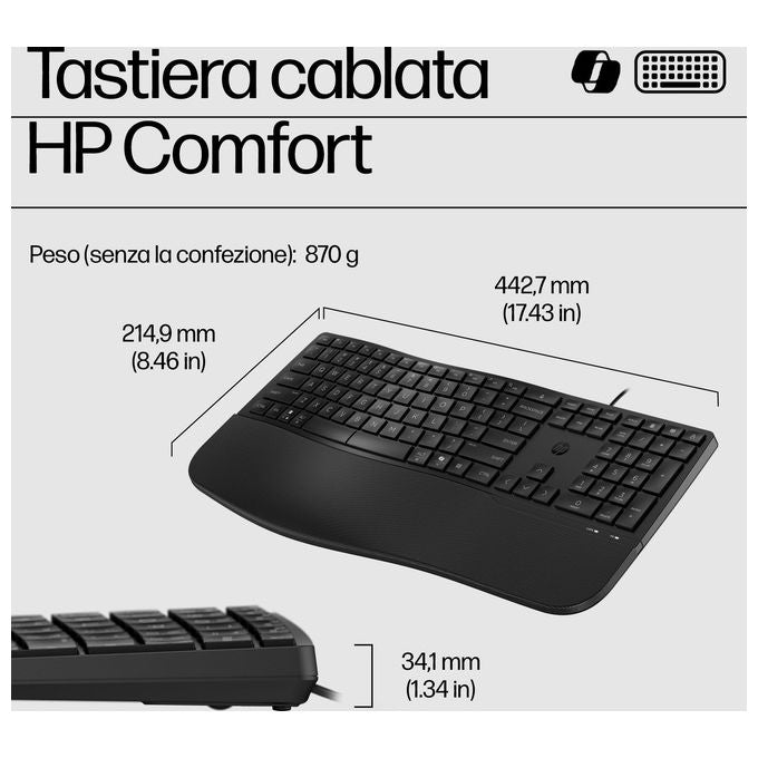 HP 8T6M1AA Tastiera cablata 480 Comfort Full-size USB con tasti programmabili e inclinazione regolabile colore Nero
