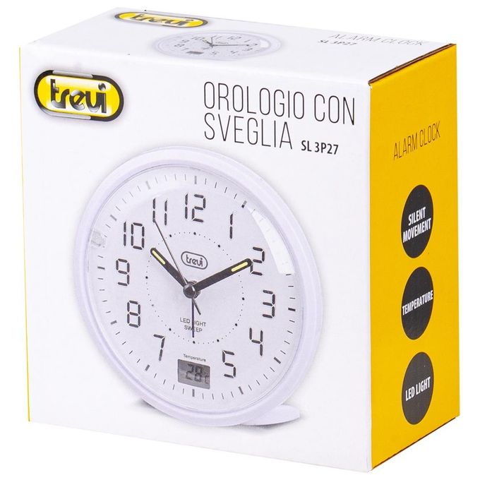 Trevi SL 3P27 Orologio al Quarzo con Sveglia Ampio Quadrante Movimento Silenzioso Sweep Tasto Snooze-Light Bianco
