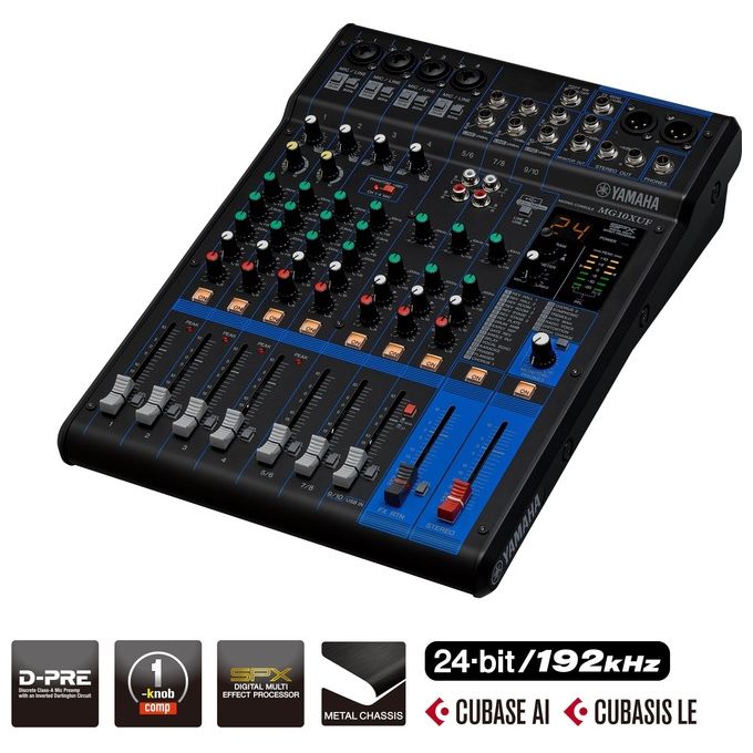 Yamaha CMG10XUF MG Series Mixer Analogico 10 canali USB 24bit 192kHz Effetti SPX 24 programmi Preamplificatori D-PRE colore Nero
