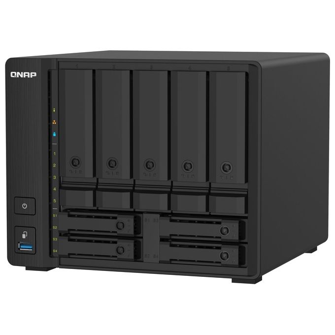 QNAP TS-932PX-4G TS-932PX NAS 9 baie SATA 6Gb-s 4 GB DDR4 espandibile a 16 GB processore quad-core 1 7 GHz 2 porte 10GbE SFP+ 2 porte 2 5GbE colore Nero