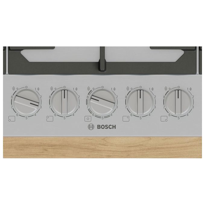 Bosch PCR9A5I90 Serie 6 Piano cottura a gas 90 cm 5 fuochi Wok centrale FlameSelect griglie in ghisa colore Acciaio Inox