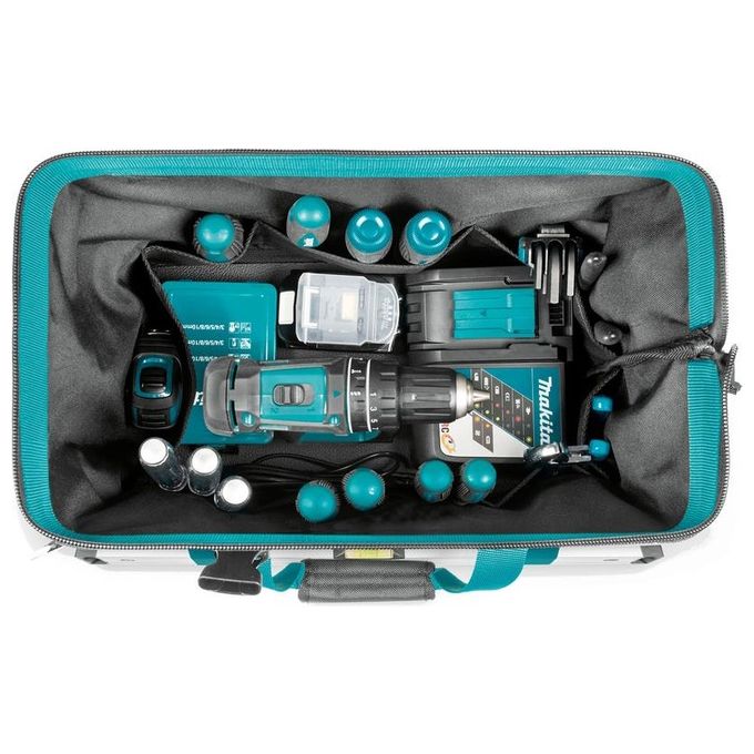 Makita E-15431 Borsa portautensili a bocca larga in polipropilene ad alta resistenza con chiusura a scatto impilabile 25.8 litri colore Nero-Blu