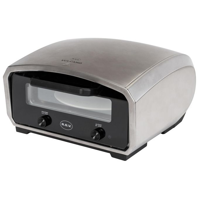 RGV 111370 Vulcano Forno Elettrico per Pizza Piatto Girevole 33 cm 2100 W Timer Digitale 450°C colore Nero Acciaio Inox