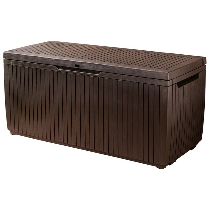 Keter Baule Da Giardino Springwood In Resina Marrone Capacita' 302 Litri 123x53,5x57 cm Ideale per Riporre Attrezzi e Oggetti di Casa