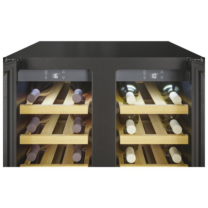 Candy CCVB 60D-1 DiVino – Cantinetta Vino da Incasso 38 bottiglie, 2 zone, Classe G, 39 dB, ripiani legno, colore Nero
