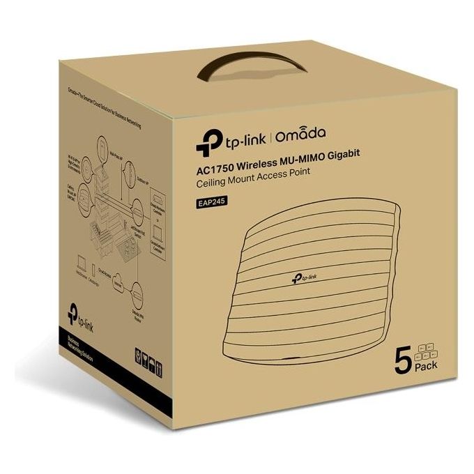 TP-Link EAP245(5-PACK) Omada Punto Accesso WLAN Dual Band 1750 Mbit-s 2.4 GHz 5 GHz Gigabit Ethernet PoE Supporto colore Bianco