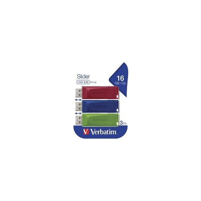 Verbatim Slider Unita' Flash Usb 16Gb Usb Tipo A 2.0 Blu  Verde e Rossa