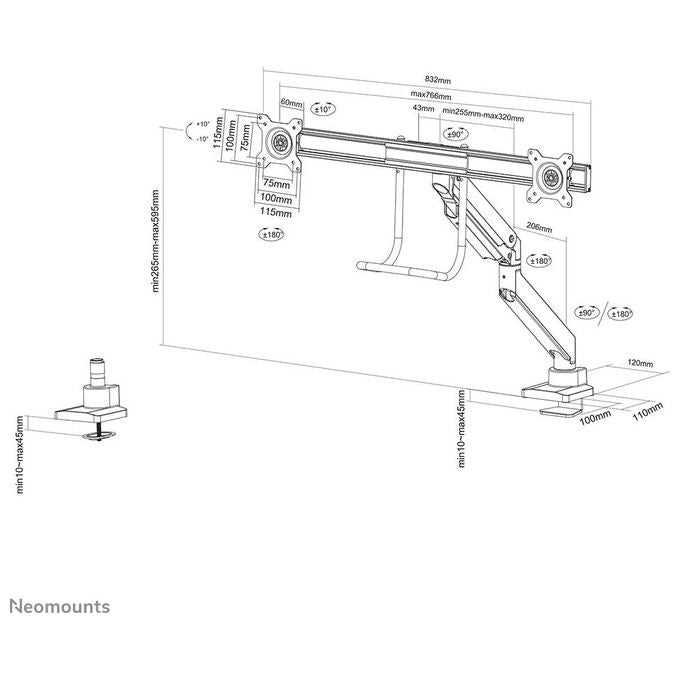 NewStar NeoMounts NM-D775DXBLACK Montaggio a Scrivania per Monitor Dimensione Schermo 10''-32'' Nero