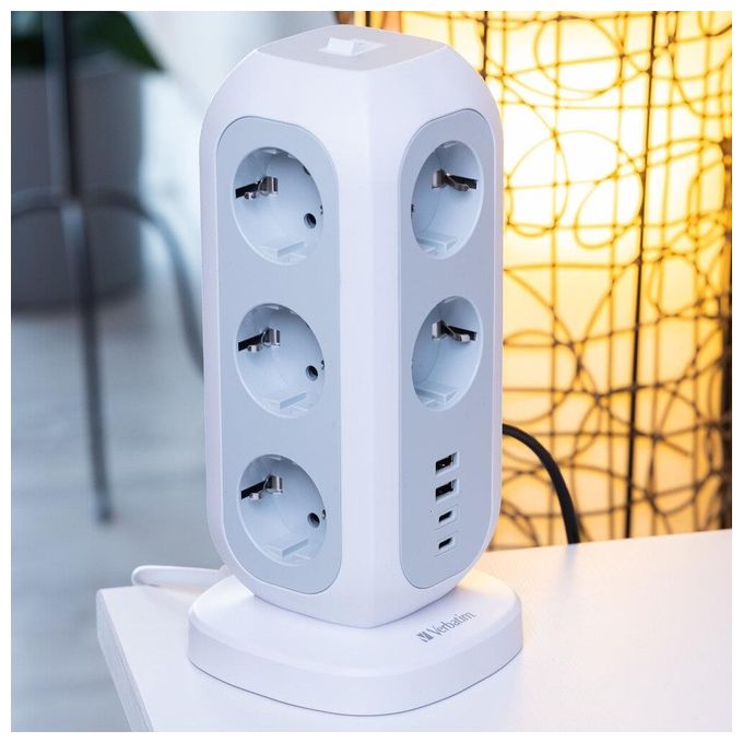 Verbatim 49547 EU Power Tower Multipresa 11 Prese AC 2 USB C 2 USB A con Interruttore Cavo 2 m colore Bianco