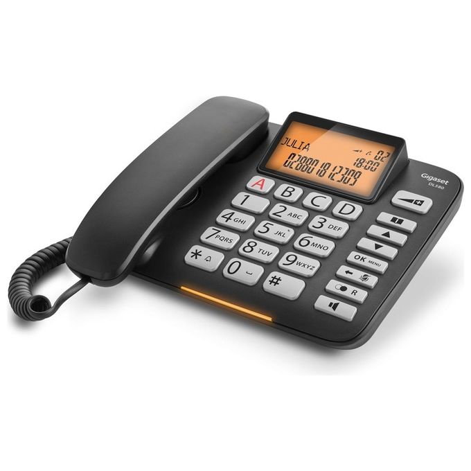 Gigaset DL 580 Telefono Fisso Ampio Display Grandi Tasti Visualizzazione Chiamata Tramite Led Nero