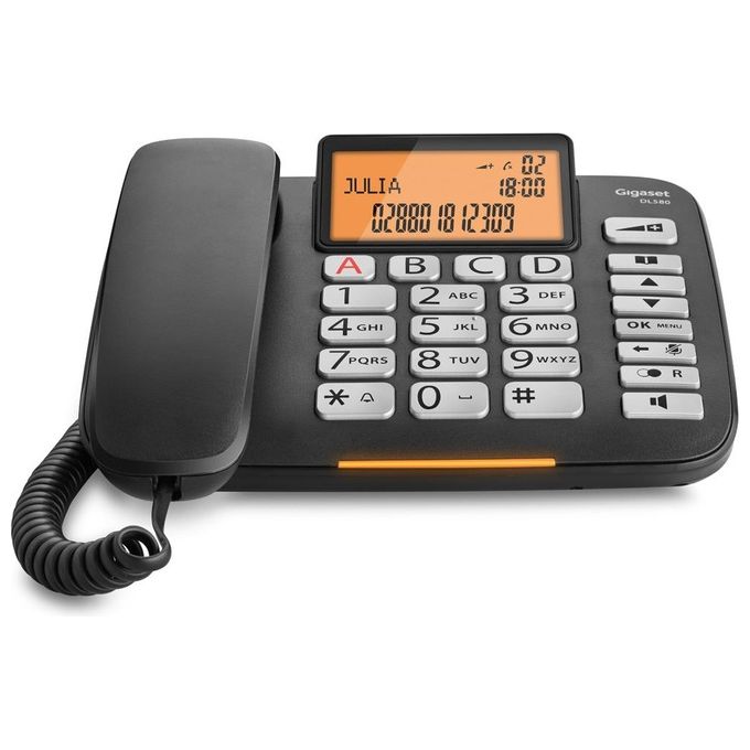 Gigaset DL 580 Telefono Fisso Ampio Display Grandi Tasti Visualizzazione Chiamata Tramite Led Nero