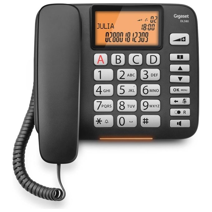 Gigaset DL 580 Telefono Fisso Ampio Display Grandi Tasti Visualizzazione Chiamata Tramite Led Nero