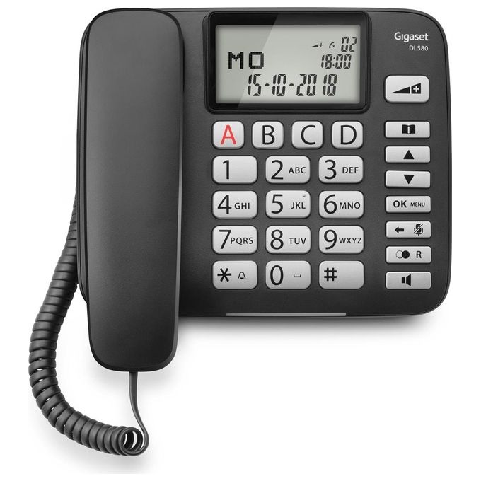 Gigaset DL 580 Telefono Fisso Ampio Display Grandi Tasti Visualizzazione Chiamata Tramite Led Nero