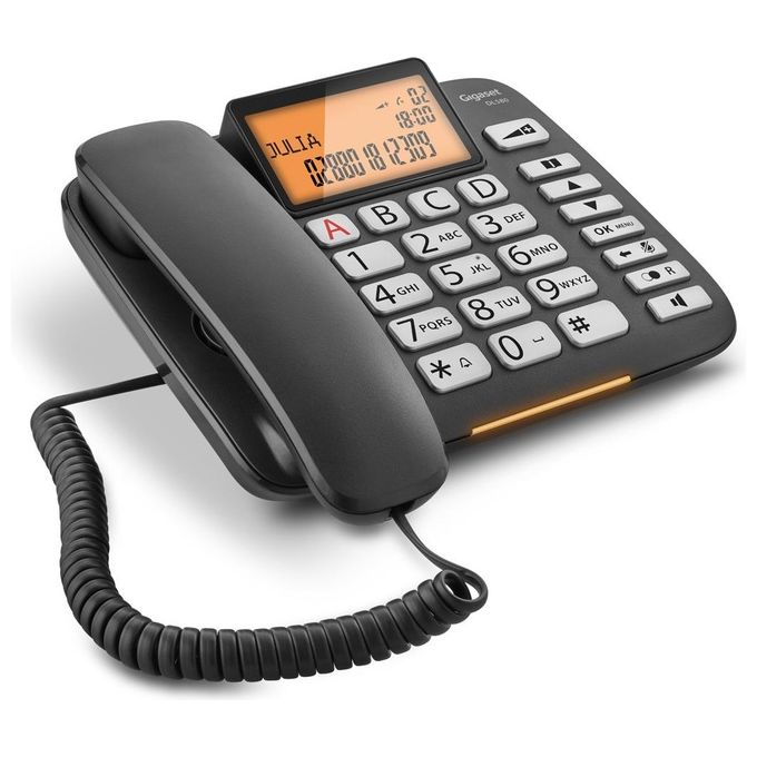 Gigaset DL 580 Telefono Fisso Ampio Display Grandi Tasti Visualizzazione Chiamata Tramite Led Nero