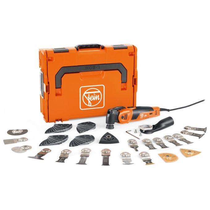 FEIN 72296864000 Multimaster MM 700 Max Top Utensile multifunzione oscillante 450 W con 60 accessori attacco StarlockMax QuickIN colore Arancione e Nero
