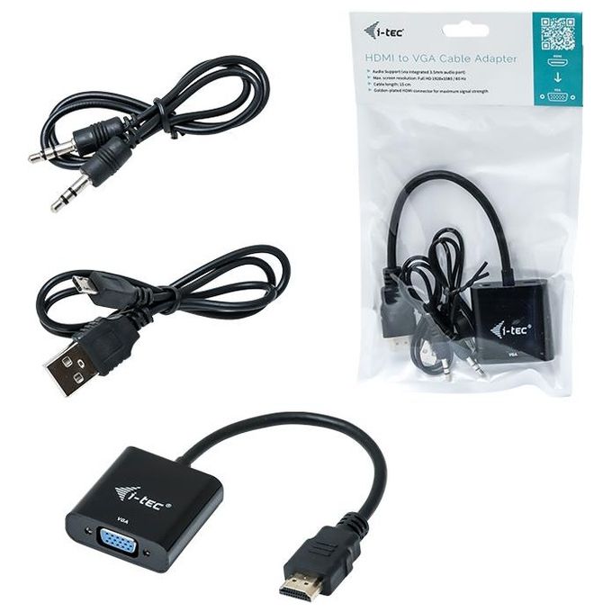 I-Tec HDMI2VGAADA Cavo e Adattatore Video 0.15mt Hdmi Vga Nero