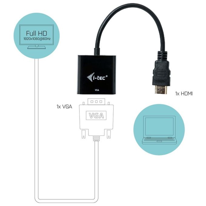 I-Tec HDMI2VGAADA Cavo e Adattatore Video 0.15mt Hdmi Vga Nero