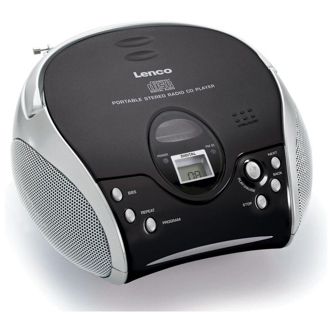 Lenco SCD-24 Silver Stereo Portatile con Radio FM e Lettore CD Memoria Programmabile per 20 Tracce Riproduzione Casuale e Ripetizione colore Argento
