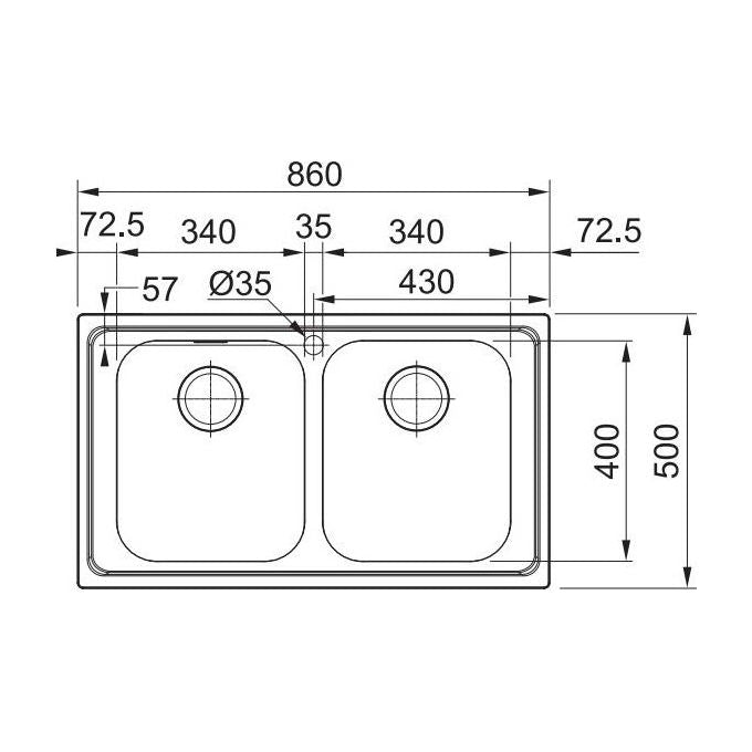 Franke 101.0358.335 RPX620 Lavello ad incasso 2 vasche 86x50 cm Acciaio Inox Satinato