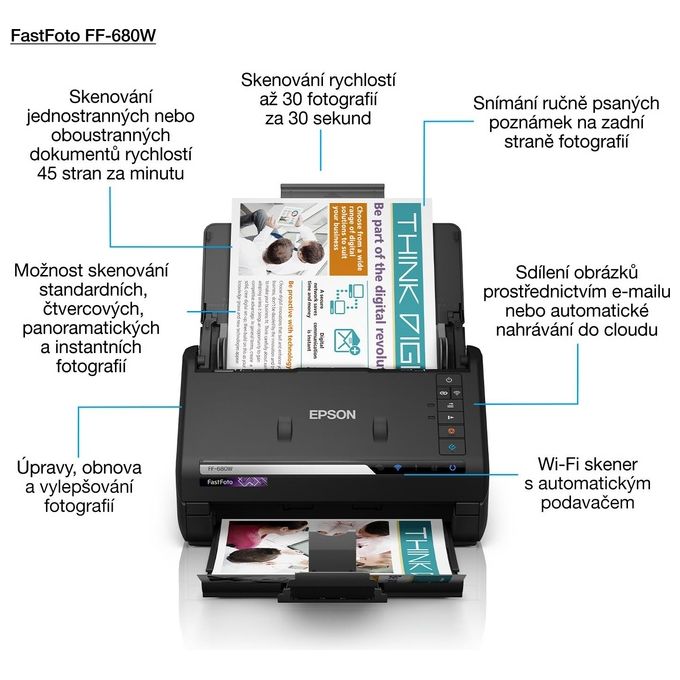 Epson B11B237401 FastFoto FF-680W Scanner Documenti Duplex A4 600x600 DPI 45 ppm Wi-Fi USB 3.0