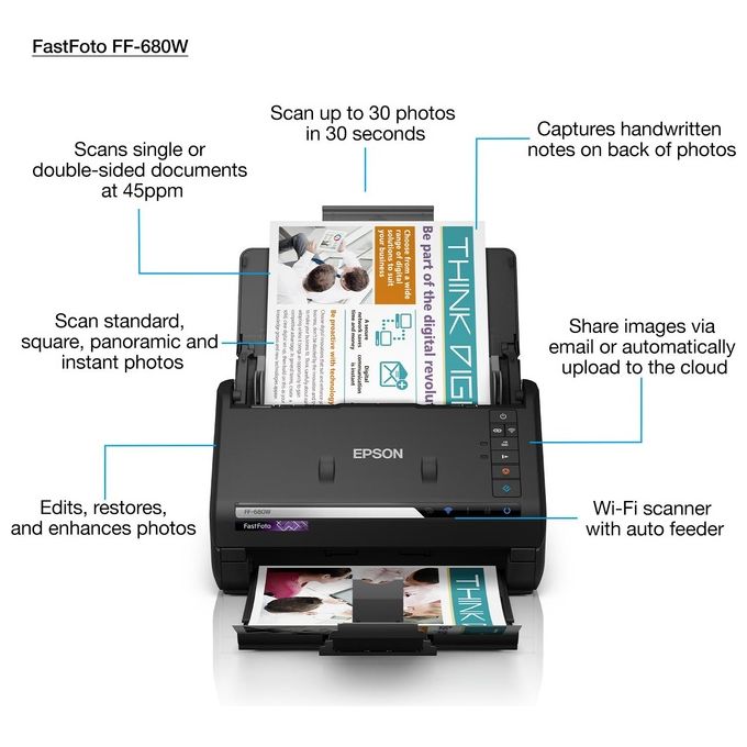 Epson B11B237401 FastFoto FF-680W Scanner Documenti Duplex A4 600x600 DPI 45 ppm Wi-Fi USB 3.0