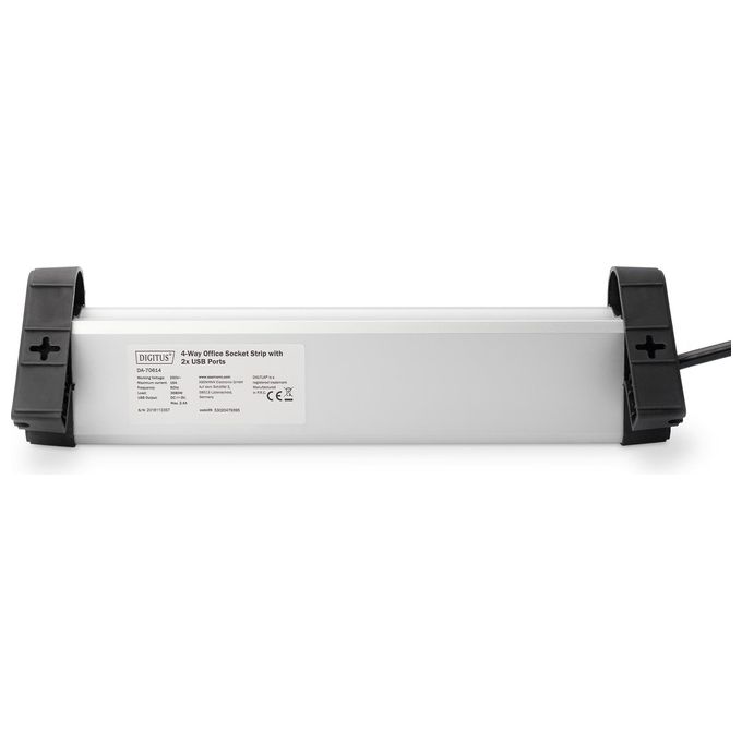 Digitus DA-70614 Ciabatta Multipresa da Ufficio 4 Prese Schuko 2 Porte USB 3680W Cavo 1.5m colore Nero Argento