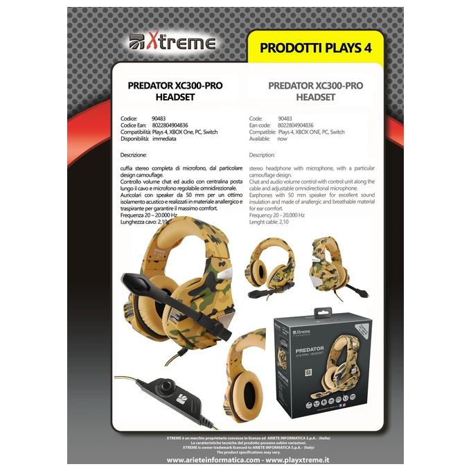 Xtreme Cuffie Gaming Xc300-Pro Predator con Microfono