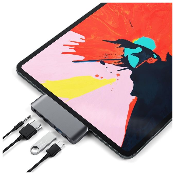 Satechi ST-TCMPHM Hub USB-C Mobile Pro Multiport HDMI 4K USB 3.2 Gen 1 Type-A Type-C Jack Audio 3.5mm colore Grigio
