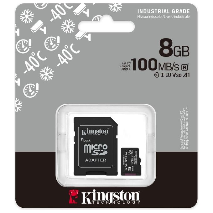 Kingston SDCIT2-8GB Industrial Scheda microSDHC 8GB C10 A1 pSLC UHS-I U3 V30 100MB-s con Adattatore SD colore Nero