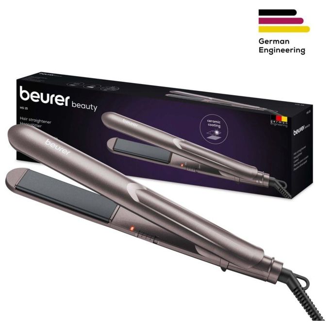 Beurer HS 15 Basic Line - Piastra per capelli classica, piastre ceramica, temperatura regolabile 120-220 °C, riscaldamento rapido, spegnimento automatico, display LED, cavo girevole, Nero