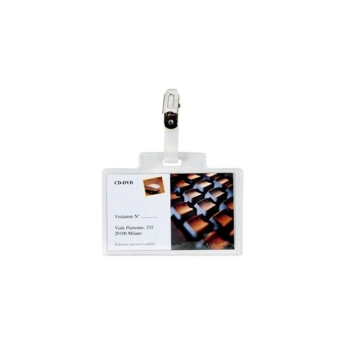 SEI Rota 318007 Supporto per badge in PVC trasparente con clip a pinza Formato 9 5x6 cm 100 pz colore Bianco