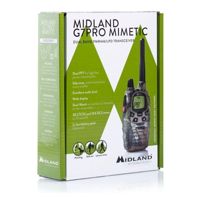 Midland Ricetrasmittente G7-Pro Mimetic 2018 Pmr446+lpd 8+69 Canali Batterie con Caricabatterie