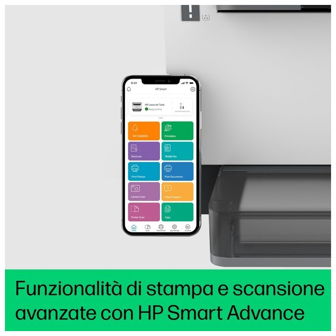 HP 381V0A LaserJet Tank 2604dw Stampante Multifunzione Laser Mono A4 22 ppm Wi-Fi Fronte Retro 250 fogli colore Grigio