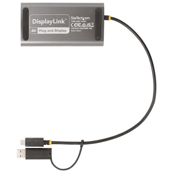 StarTech 109B-USBC-HDMI Adattatore USB-C a doppio HDMI 4K 60Hz Power Delivery 100W cavo integrato 30 cm colore Grigio