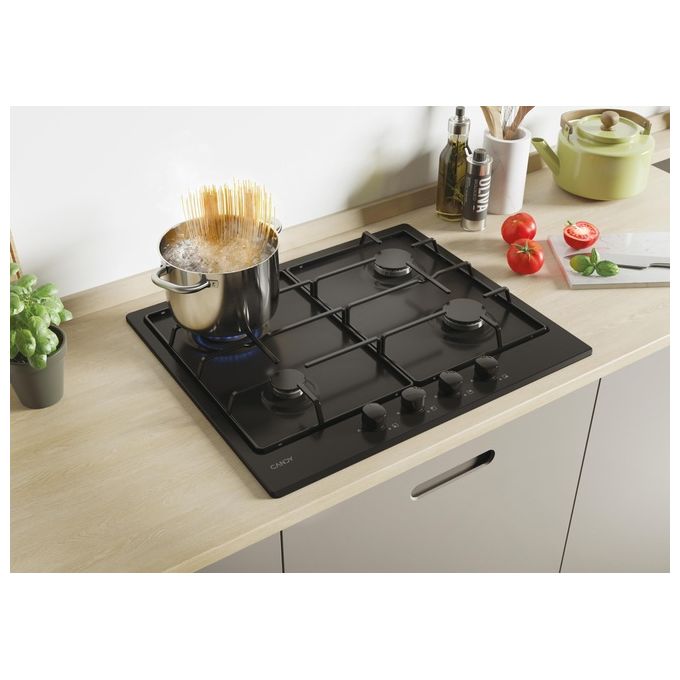 Candy CHW6BRBB Piano Cottura a Gas 4 Zone 60 cm Nero