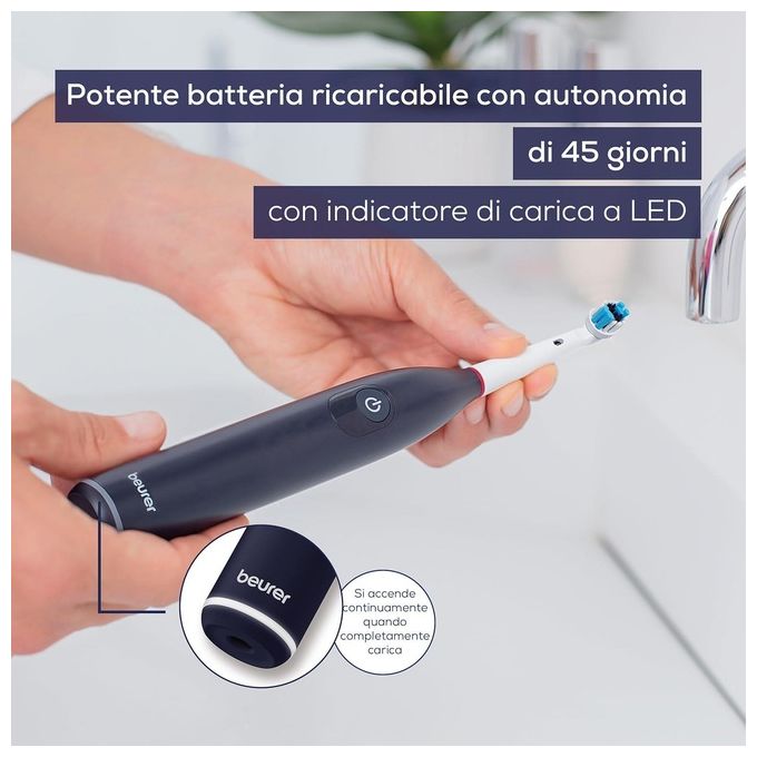 Beurer TB 50 Spazzolino elettrico oscillante 3D 3 modalita' timer 2 min autonomia 45 giorni sensore pressione colore Bianco