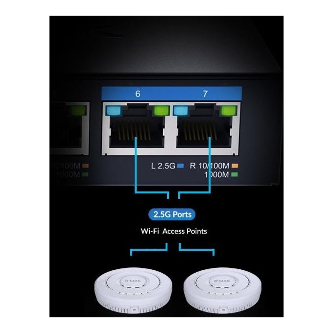D-Link DMS-107-E Switch Non Gestito 7 Porte 5x Gigabit 2x 2,5G QoS Fanless Metallo colore Nero