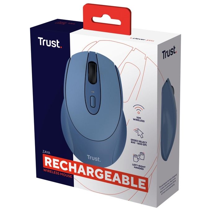 Trust Zaya Mouse Ambidestro RF Wireless Ottico 1600 DPI Blu