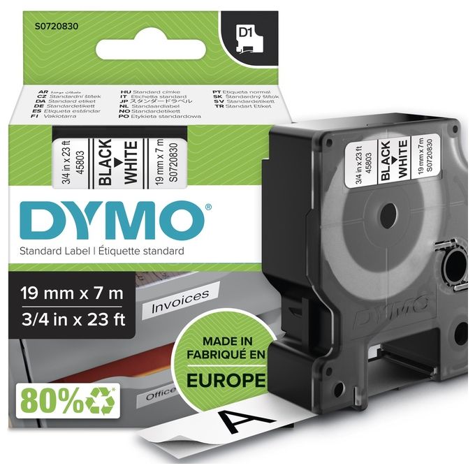 Dymo Nastro D1 19mmx7m Nero Bianco