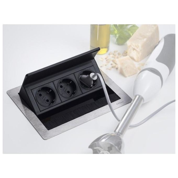 EVOline 159370024900 Fliptop Push Prolunga da Incasso 3 Prese Schuko 3 m Cavo 16 A 220-240 V colore Nero Grigio