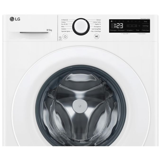 LG D2R3S08AIDD Serie R3 Lavasciuga Slim 8-5 Kg 1200 rpm Classe E AI DD Eco Hybrid Allergy Care (85x60x47.5 cm) colore Bianco