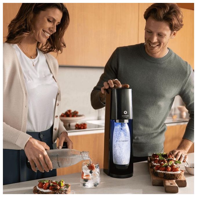 SodaStream E-TERRA Gasatore Elettrico Acqua Frizzante One Touch 3 Livelli Gasatura 1L Quick Connect colore Nero