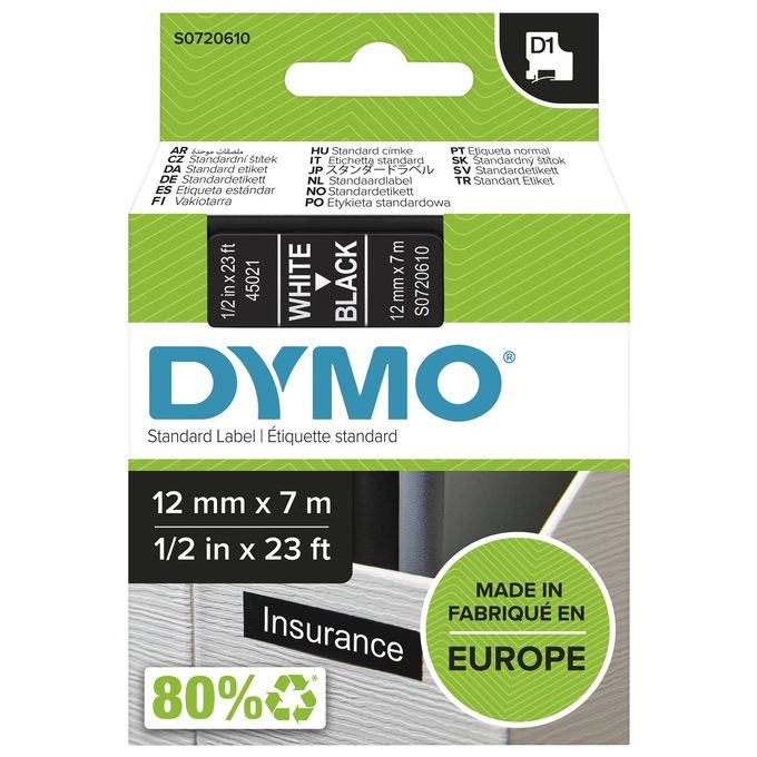 Dymo Nastro D1 12mmx7m Bia Nero