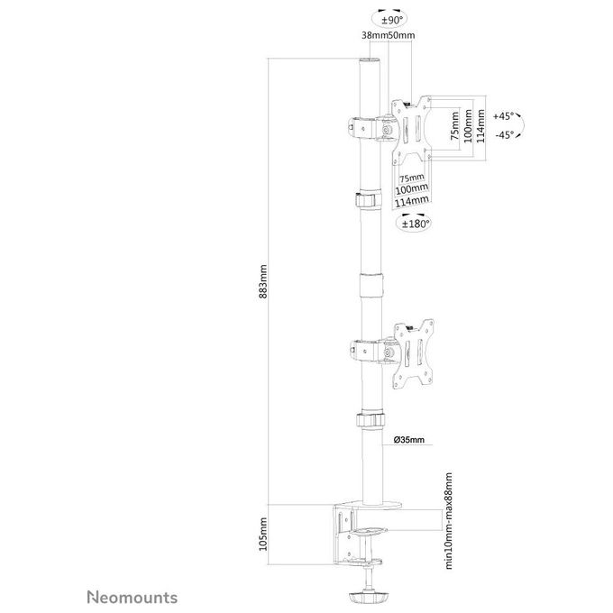 NewStar Montaggio a Scrivania per 2 Display Lcd Tilt and Swivel Nero Dimensione Schermo 10''-32