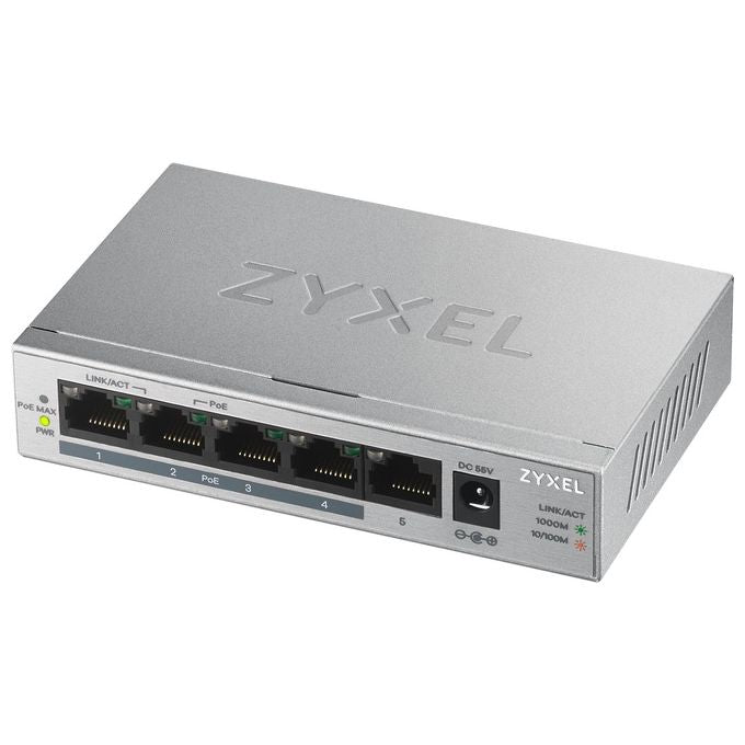 Zyxel GS1005HP Switch No gestito Gigabit Ethernet 10-100-1000 Argento Supporto Power over Ethernet