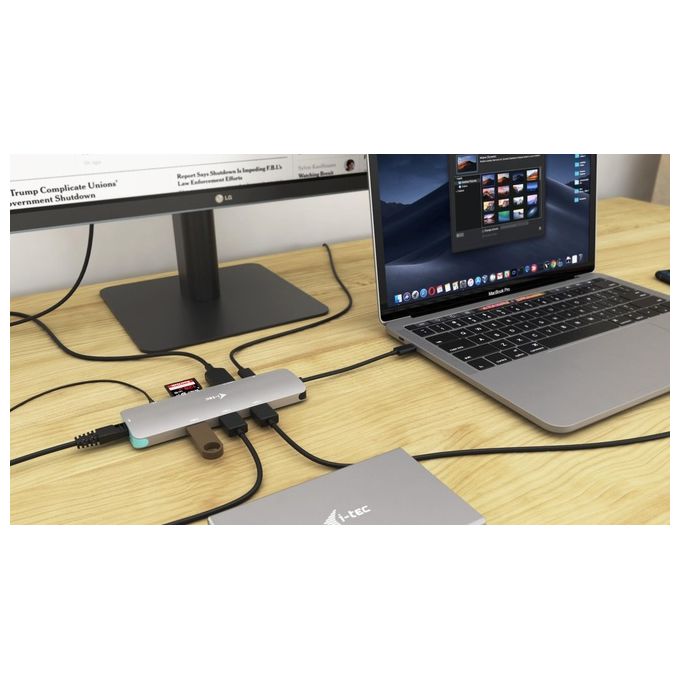 I-tec C31NANODOCKLANPD USB-C 4K Nano Docking Station HDMI 4K@60Hz Ethernet Gigabit 3x USB 3.2 Gen 1 Lettore SD-microSD Power Delivery 100W colore Argento